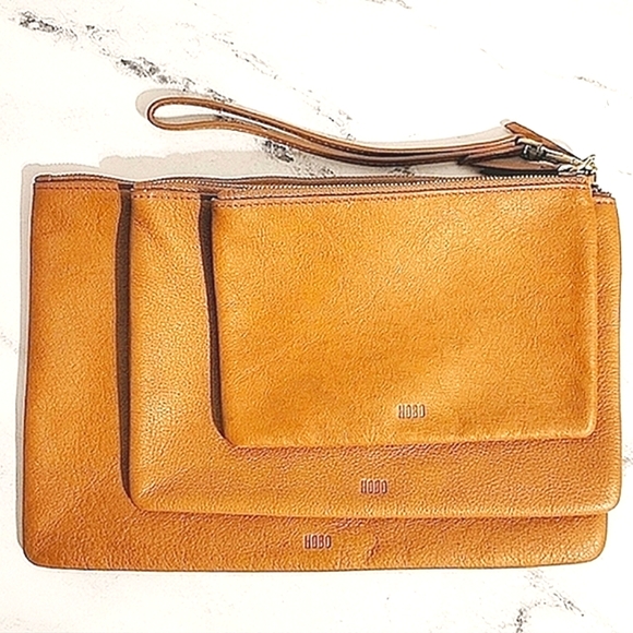 HOBO RARE 'Triad' Caramel Color 3 Leather Pouches & Wristlet - Picture 10 of 12